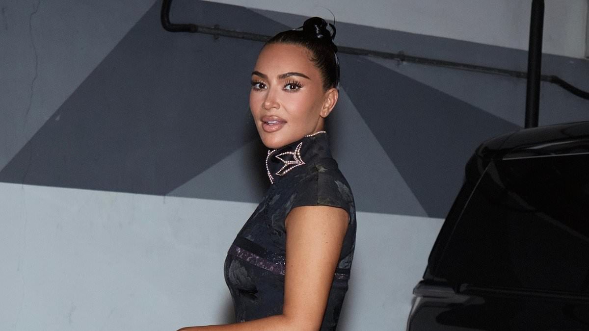 Kim Kardashian shows off her figure in a little black dress as she jets to China with Kris Jenner after the momager sparked a viral trend in Asia