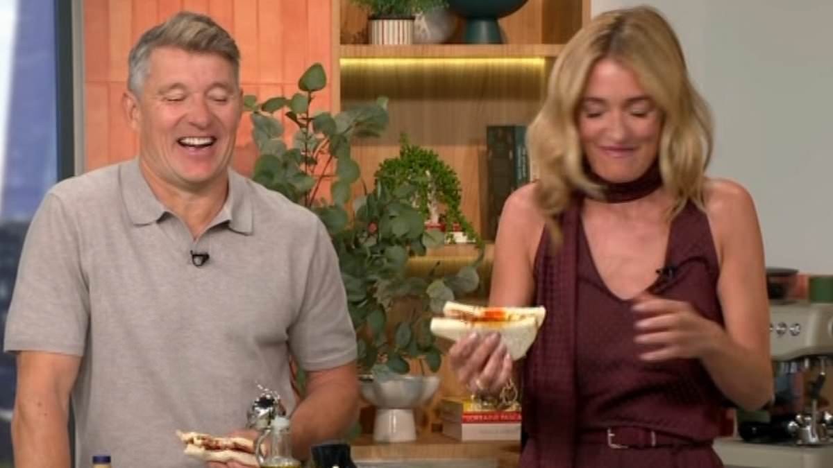 Hungover Cat Deeley and Ben Shephard groan in delight as they tuck into bacon sandwiches after nearly losing their NTAs gong following 'very late night'