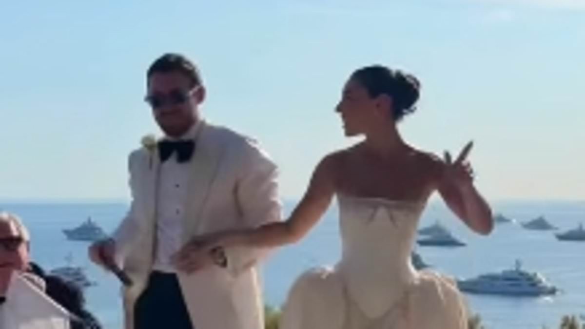 Love Island's Francesca Allen stuns in a strapless wedding dress with a dramatic train as she marries Ed Crossan in a lavish Monaco ceremony