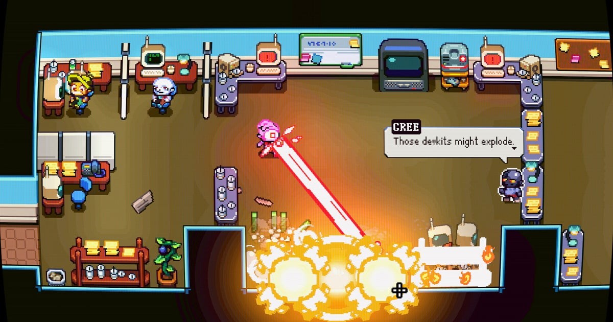 Laser Guy is a twin-stick "anti-shooter" about a stressed out game developer who can't stop shooting laser beams from his eye