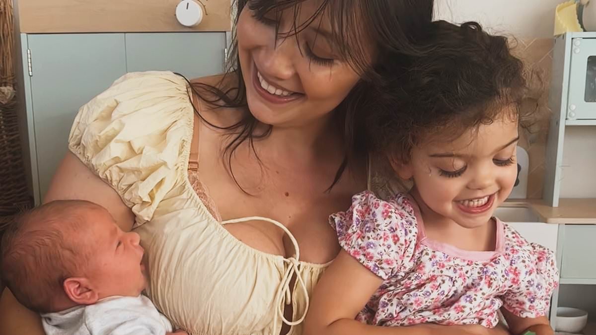 Daisy Lowe looks elated as she shares pictures of 'life as a family of four from the past four weeks' after giving birth to second child