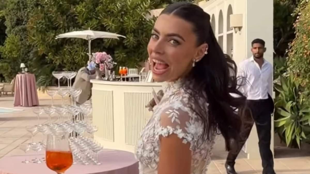 Francesca Allen kicks off her wedding weekend with a VERY lavish welcome drinks overlooking the French Riviera as she stuns in a sheer floral gown