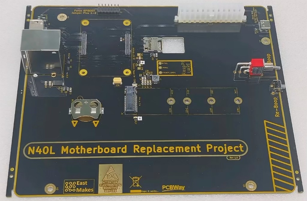 Techie makes his own motherboard to refurbish 15-year-old HP ProLiant N40L tower server — Raspberry Pi CM5 adds NVMe and USB 3.0