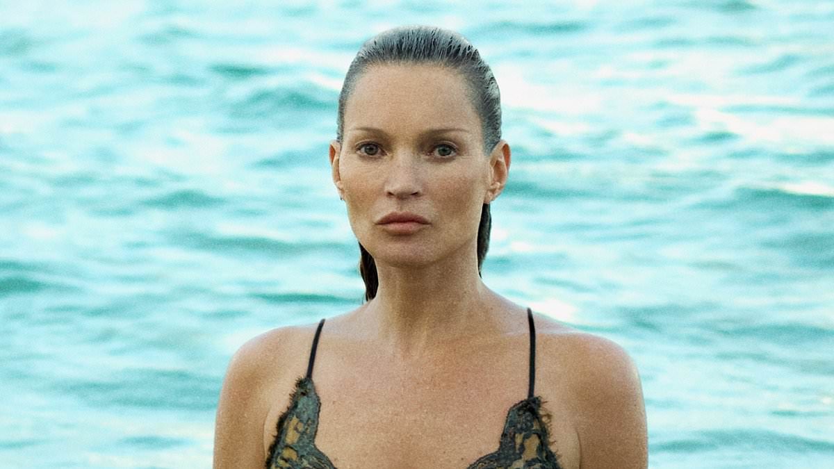 Kate Moss, 52, strips down to a sheer slip dress as she emerges from the sea before sporting a statement fur coat stunning Vogue Brasil cover shoot