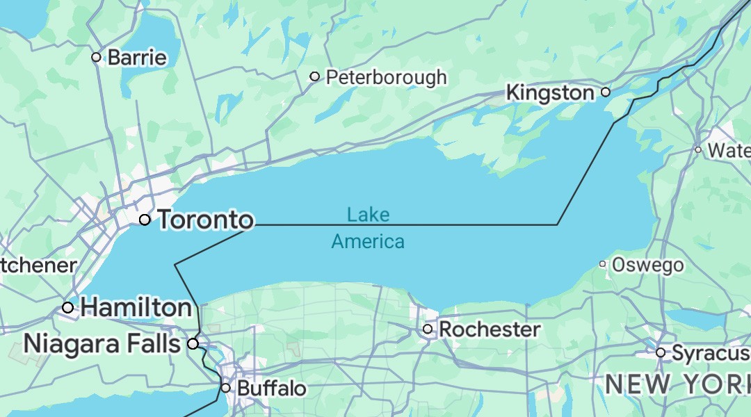 Google Maps renames "Lake Ontario" to "Lake America" even faster than US government