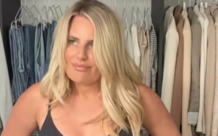 TOWIE's Danielle Armstrong shows off her post-baby weight-loss as she poses in a bra and jeans for a transformation video