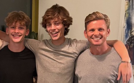 Jeff Brazier reunites with his sons for a get-together to celebrate Bobby's 'homecoming' from New York after family dramas