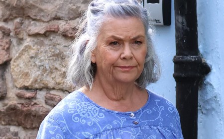 Dawn French gets into character as woman who fakes her husband's death for an insurance payout as she films series 2 of the BBC comedy Can You Keep a Secret? in Somerset