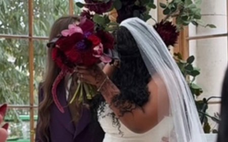 Jonathan Ross' rarely-seen son Harvey ties the knot with his long-term partner Muna Silver in a lavish wedding at London's Kew Gardens