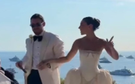Love Island's Francesca Allen stuns in a strapless wedding dress with a dramatic train as she marries Ed Crossan in a lavish Monaco ceremony