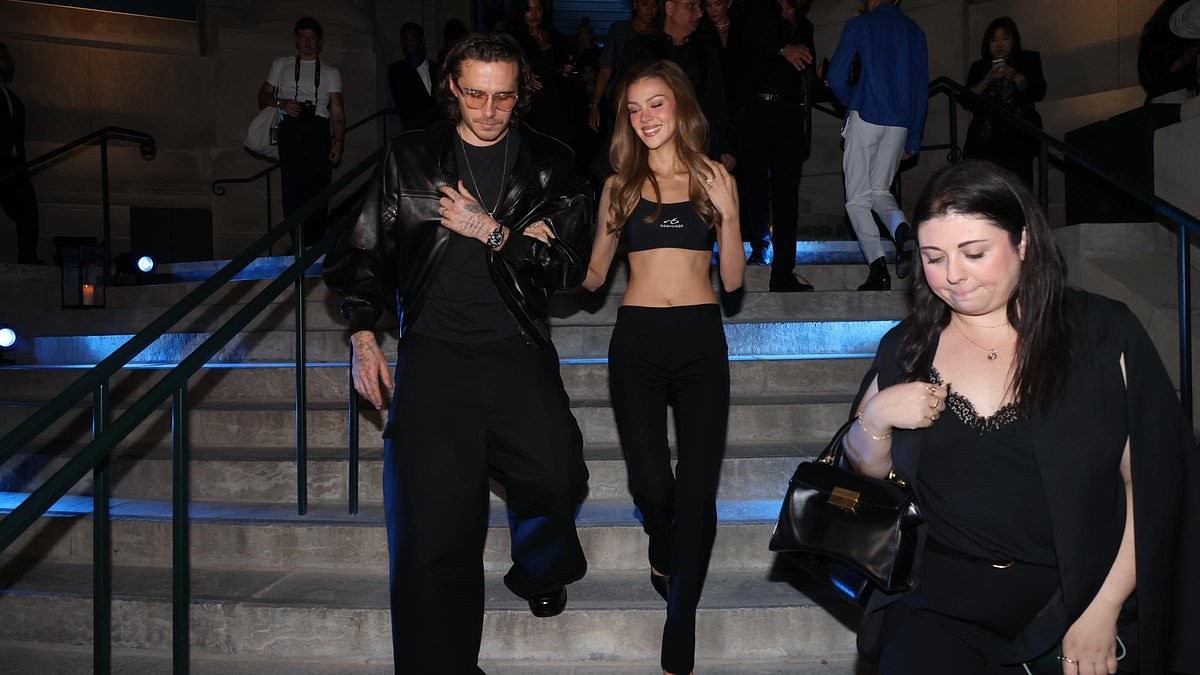 Brooklyn Beckham and wife Nicola Peltz party in Paris just a mile away from his estranged brother Romeo as they attend MESSIKA catwalk hours before Victoria's fashion show