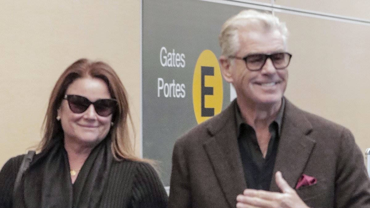 Pierce Brosnan's stunning wife Keely, 63, shows off her slimmed-down figure in a chic black dress as the couple jet out of Canada together