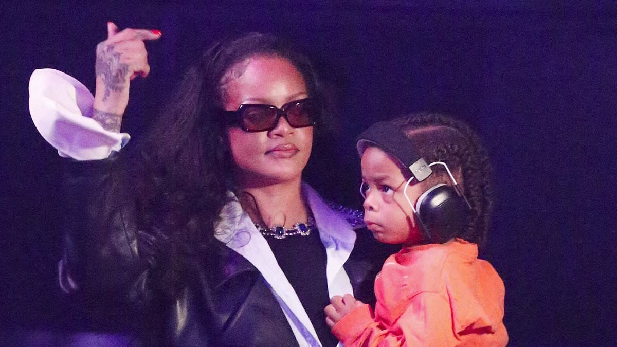 Rihanna is joined by sweet sons Riot and RZA as they support dad A$AP Rocky at his concert in Paris