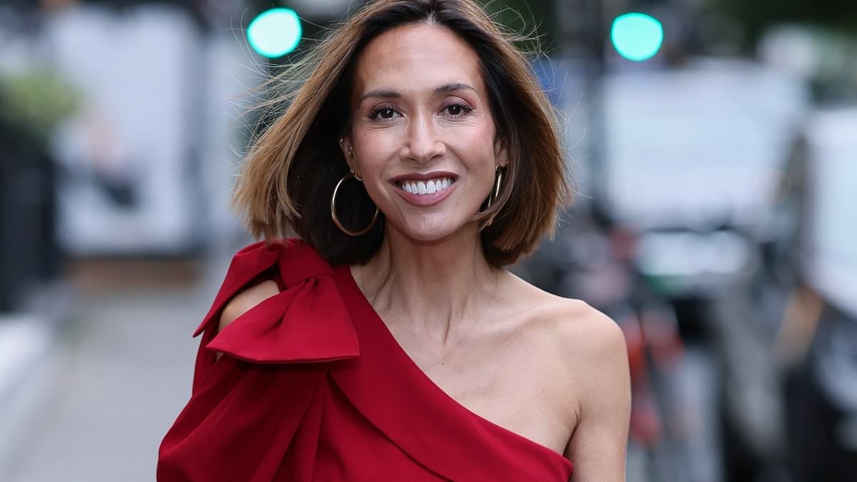 Myleene Klass struts her stuff in a red one-shoulder jumpsuit after snubbing Hear'Say reunion for being 'too busy'