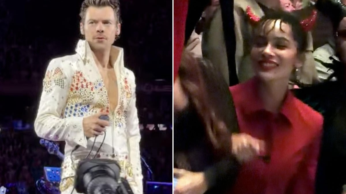 Harry Styles dons Elvis costume for Halloween performance at Madison Square Garden as smitten fiancée Zoe Kravitz watches on