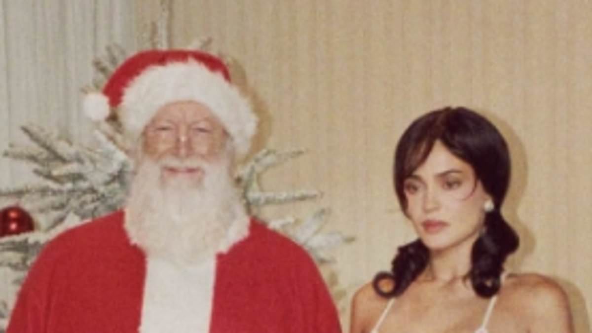 Kylie and Kendall Jenner strip down to lingerie while posing next to Santa Claus for sister Kim Kardashian's steamy SKIMS holiday campaign