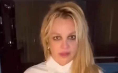 Britney Spears says the world has been 'hateful' to her as she flashes midriff in miniskirt and cropped blouse