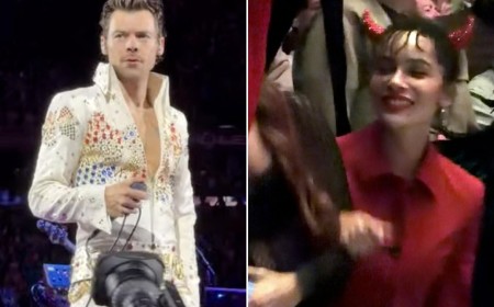 Harry Styles dons Elvis costume for Halloween performance at Madison Square Garden as smitten fiancée Zoe Kravitz watches on