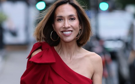 Myleene Klass struts her stuff in a red one-shoulder jumpsuit after snubbing Hear'Say reunion for being 'too busy'