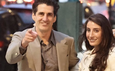 Here comes the bride! Andy Lee's fiancée Rebecca Harding wears a chic bridal-inspired outfit during a romantic stroll with the comedian in the Big Apple as couple prepare for New York wedding