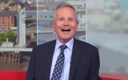BBC Look North presenter Peter Levy struggles to keep a straight face after making a VERY cheeky joke about his colleague live on air