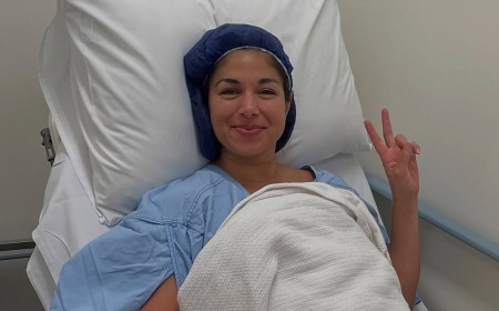 Home and Away star Sarah Roberts is rushed to hospital to undergo surgery as her boyfriend flies home from Canada to help her walk