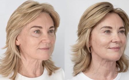 Anthea Turner, 66, shows off the results of her non-surgical facelift in a before and after shoot