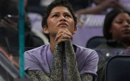 Zendaya shows off her pixie hairdo and puts on an animated display as she cheers Valkyries to victory during WNBA finals in San Francisco