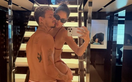 Romeo Beckham and his girlfriend Kim Turnbull share cheeky snaps as they celebrate 'two years of loving and adventures' together