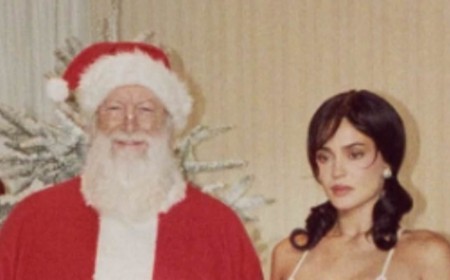Kylie and Kendall Jenner strip down to lingerie while posing next to Santa Claus for sister Kim Kardashian's steamy SKIMS holiday campaign