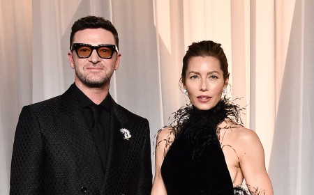Jessica Biel makes bold arrival in dramatic feather gown as she joins husband Justin Timberlake at Academy Museum Gala