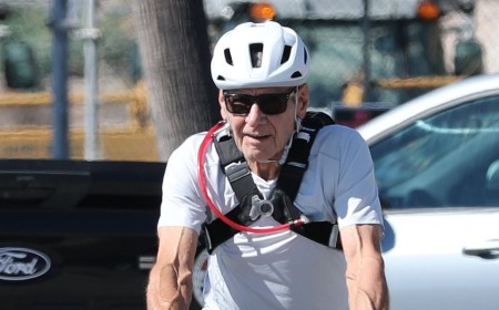 Harrison Ford, 84, shows off his remarkably ripped physique while bike riding by the beach