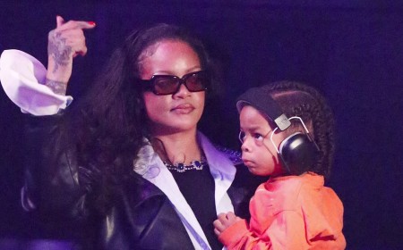 Rihanna is joined by sweet sons Riot and RZA as they support dad A$AP Rocky at his concert in Paris
